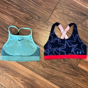 Girls under armour bra size large blue stars red & Nike bra XL